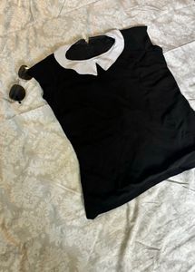 Black Top With White Neck Detailing