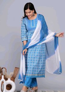 Beautiful Nyra Cut Kurti Pant Dupatta Set