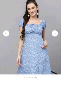 Blue Floral Print Dress L Size