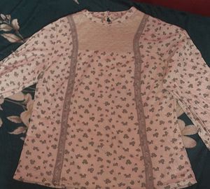 Floral Lace Trim Long Sleeve Top
