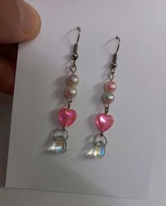 Stylish Handmade Beaded Earrings with Heart & Drop