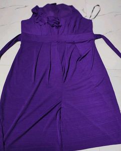 Purple elle ruffle front belted halter mini dress