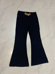 Black Flare Pants with Gold Chain