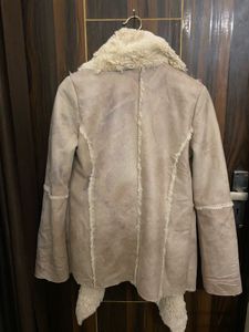Forever 21 Tan Fur Lined Open Faced Suede Moto Jac