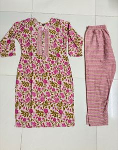 Pink Floral Print Kurta Set