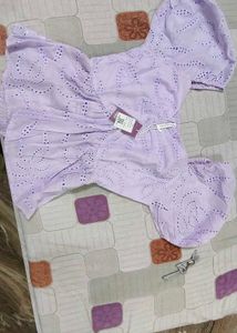 Lilac Eyelet Puff Sleeve Top