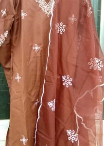 Brown Embroidered Kurta Set