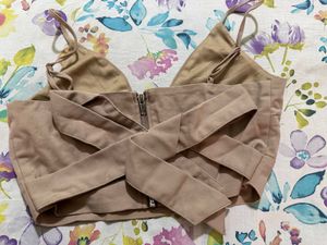 Nude Zipper Crop Top