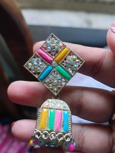 Colorful Geometric Jhumka Earrings