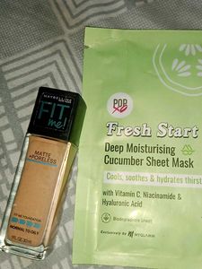 maybelline foundation + sheet mask