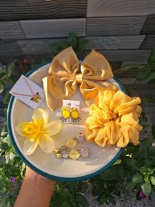 Yellow Accessory Bundle - Earrings, Scrunchie