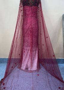 Maroon Gown With Cape
