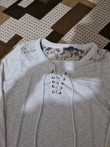White Lace Detail Long Sleeve Top
