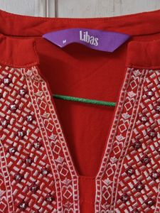 Libas Women Red Yoke Pattern Kurta