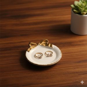 Golden Bow Trinket Tray | Jewellery Holder for Rin