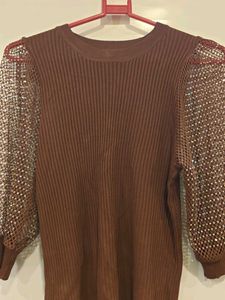 Brown Top with Net Sleeves