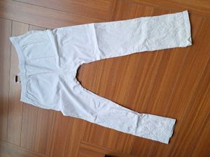 Embroidered White Cotton Pants