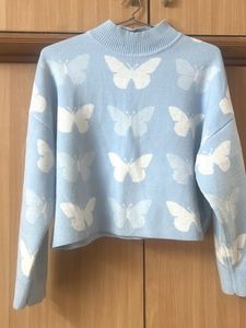 Butterfly Print Cropped Sweater