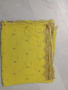 Yellow Embroidered Kurti Pant Set With Dupatta