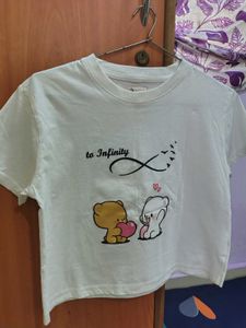 Cute Mocha Bear Graphic Crop Tee