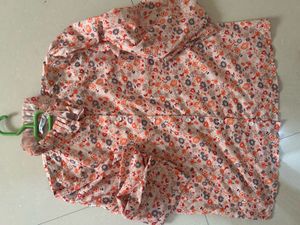 Floral Ruffle Collar Button-Down Top