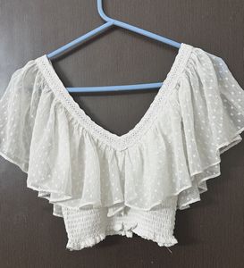 White Ruffle Crop Top