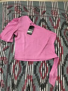 Cute Pink One Side Off Shoulder Top