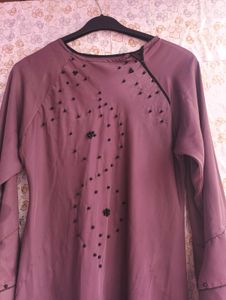 Mauve Embellished Bell Sleeve Abaya