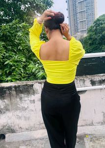 Yellow Long Sleeve Top 🎩 & Satin Full Pant