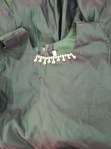 Dark Green Fluffy Dress With Golden Chain And Bow