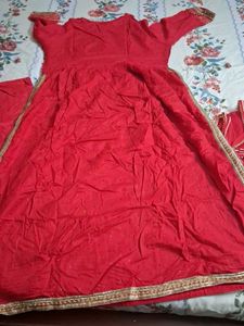 Red Embroidered Kurta Set