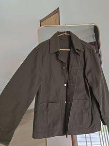 H&amp;M Mens Collection | Khakhi Green Canvas Shacket