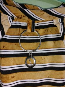 Striped Pom-Pom Trim Top