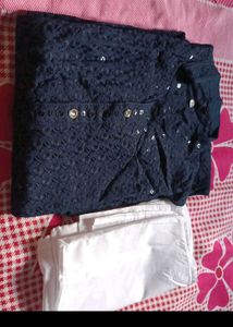 Navy Blue Embroidered Chikankari Kurta And pajama