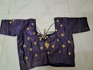 dark blue lehenga choli with golden floral embroid