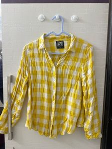 Butter Yellow Checks/Plaid Shirt Y2K style