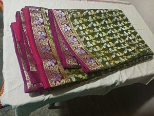 Green Floral Saree with Embellished Border