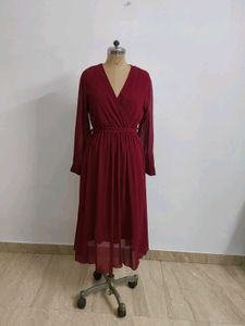 Burgundy Long Sleeve Midi Dress