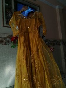 Elegant Gold Butterfly Anarkali Kurti