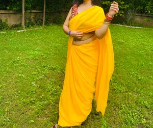 Beautiful Yellow Plain Saree🫶