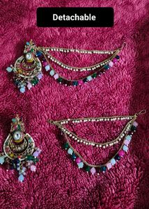Earrings with detachable Ear Chain and tikka