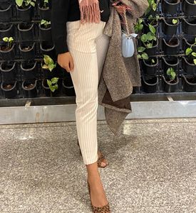 Off White Striped Trousers For Women