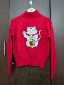 Red Lucky Cat Sweater