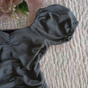 Gray Puff Sleeve Top