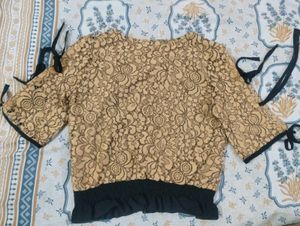Elegant Lace Tie-Sleeve Top – Golden Beige