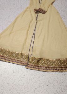 Long Koti With Crop Top Palazzo Triple Set