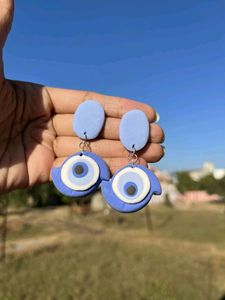 Blue Evil Eye Clay Earrings