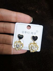 Heart Drop Earrings with Rhinestones