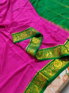Pink &amp; Green Pure Crepe Silk Saree