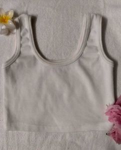 White Ribbed Crop Tank Top